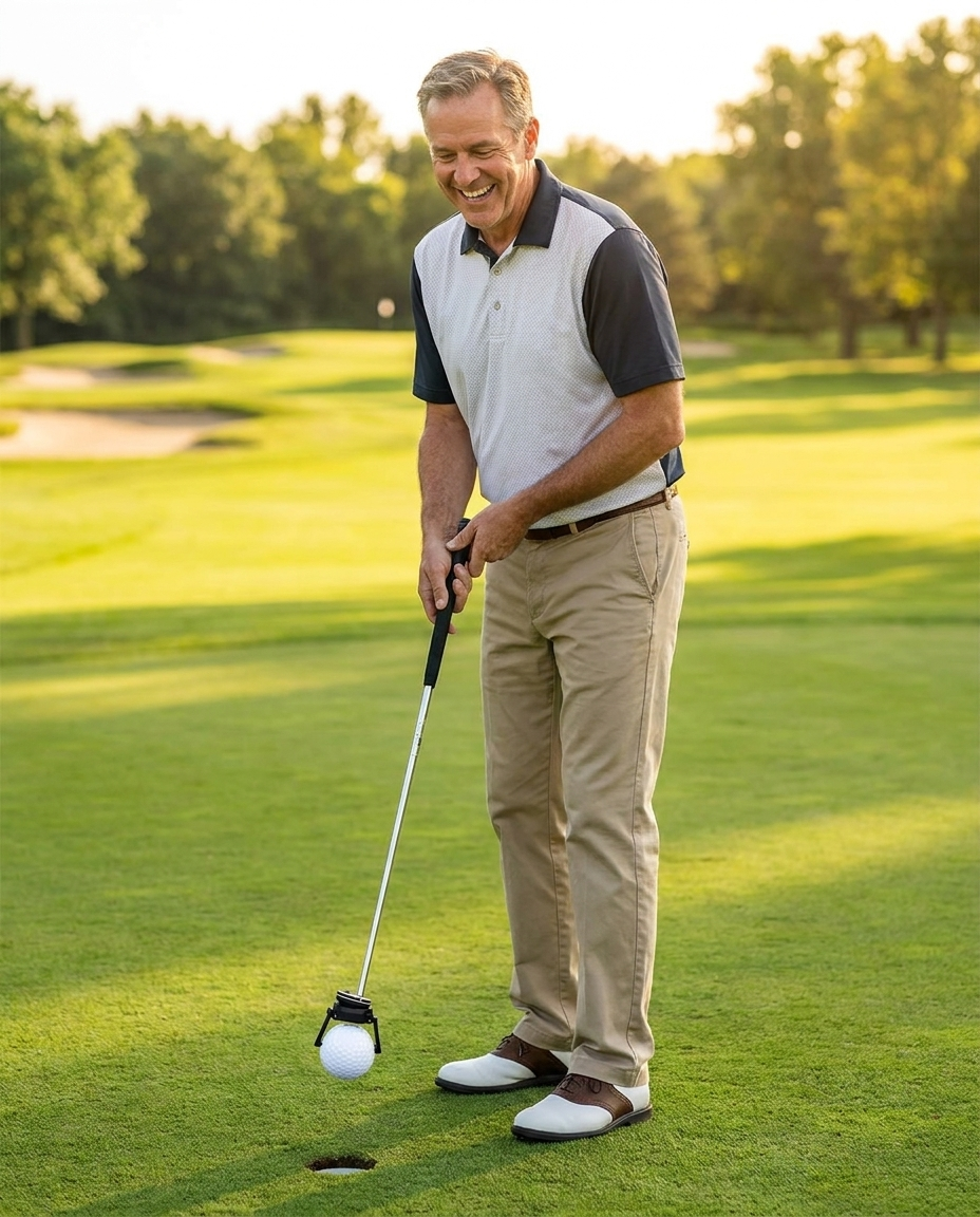 Golfer using the Caddie Claw without bending